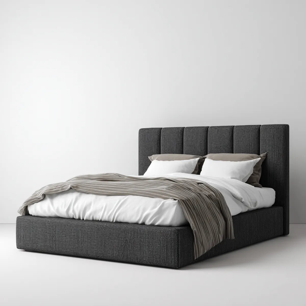 Lit double rembourré gris foncé 160 x 200 cm en polyester rectangulaire