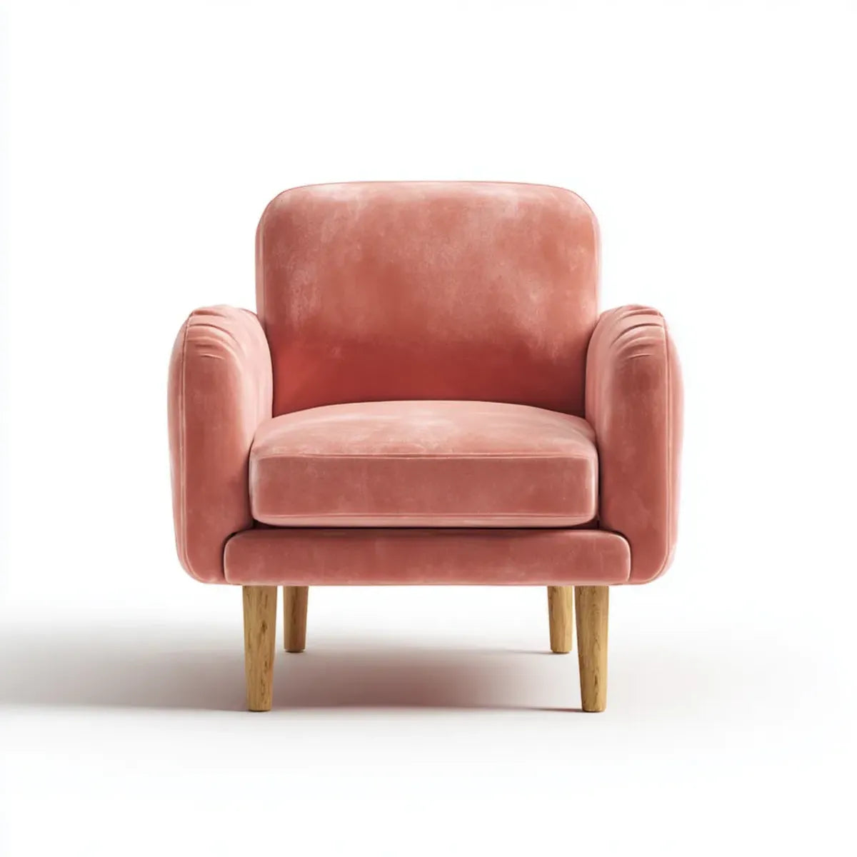 Fauteuil de salon rose en velours de polyester 75 x 80 x 88 cm à dossier arrondi pieds en bois massif