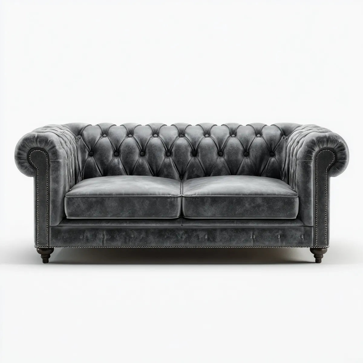 Canapé 2 places Chesterfield gris anthracite 180 x 90 x 78 cm velours polyester rectangulaire
