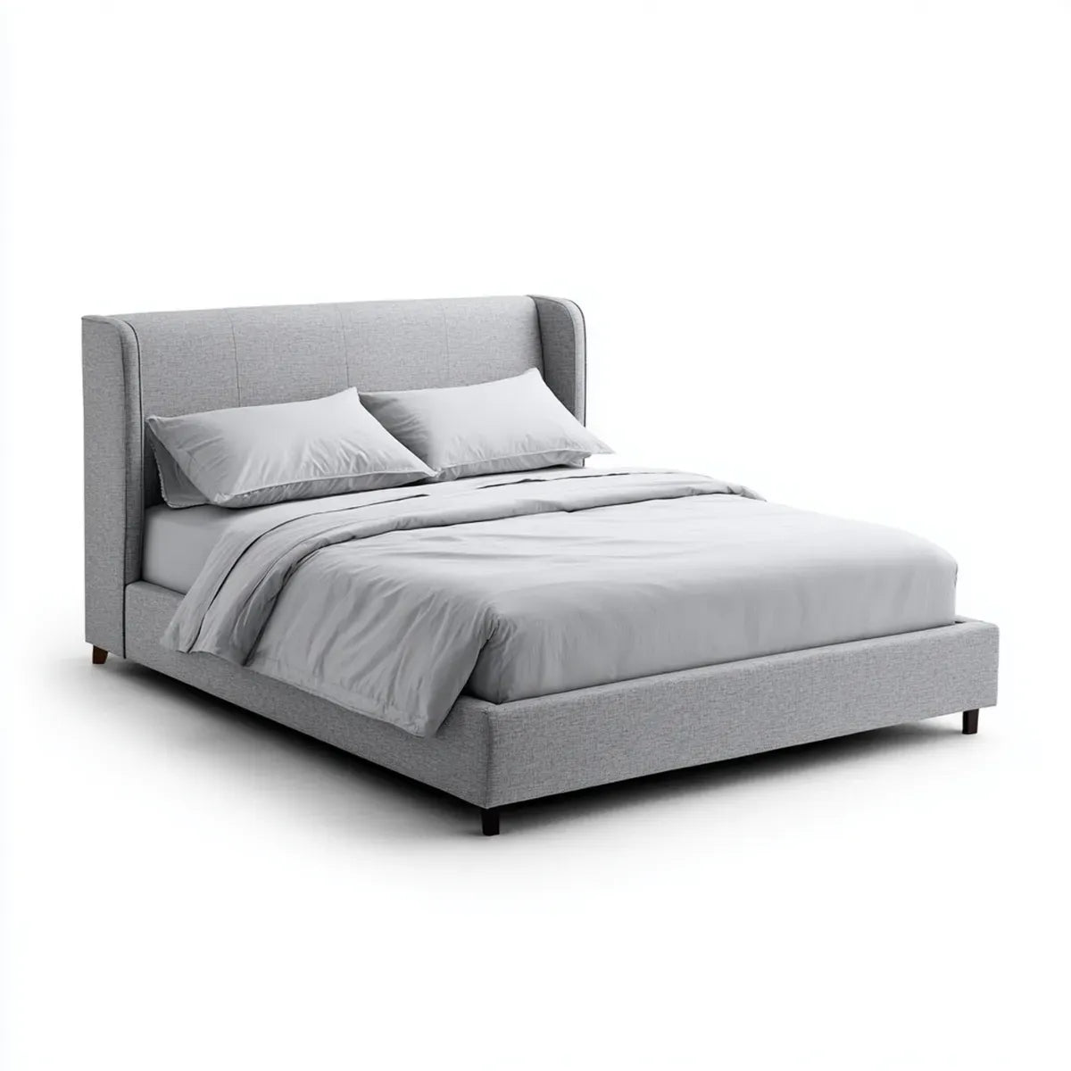Lit double gris 160 x 200 cm avec tête de lit rembourrée en polyester forme rectangulaire