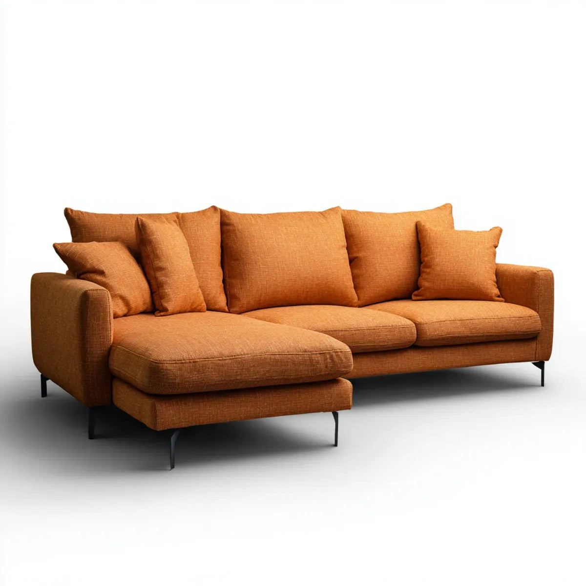 Canapé d'angle gauche 4 places orange en polyester forme L 280 x 160 x 85 cm