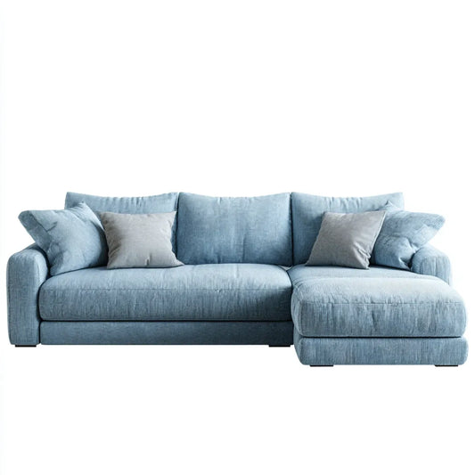 Canapé d'angle droit 3 places bleu clair en velours côtelé polyester 250 x 160 x 85 cm