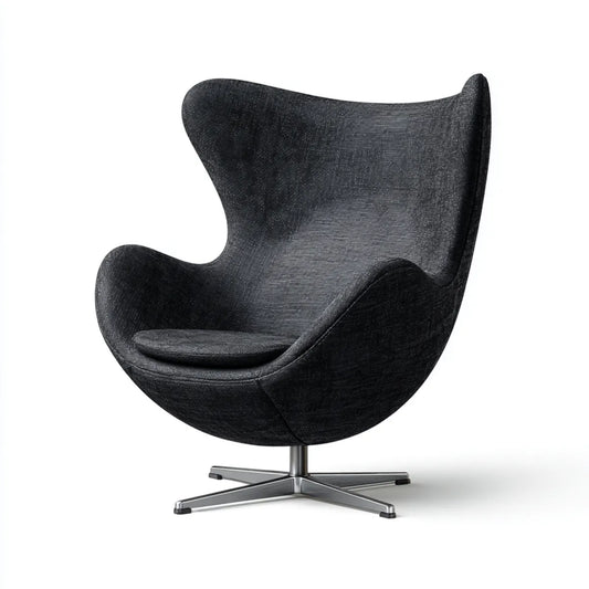 Fauteuil pivotant œuf noir 86 x 79 x 107 cm en polyester et aluminium forme enveloppante