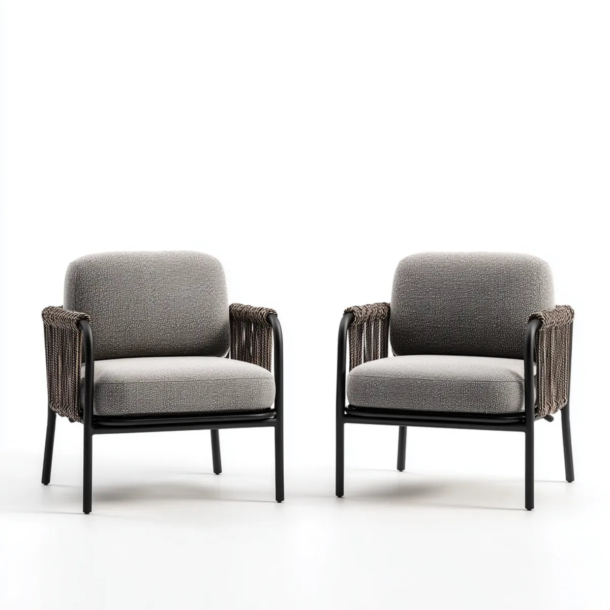 Lot de 2 fauteuils de salon gris taupe 68 x 75 x 78 cm en acier thermolaqué polyester et polypropylène