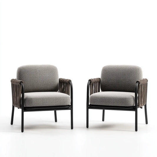 Lot de 2 fauteuils de salon gris taupe 68 x 75 x 78 cm en acier thermolaqué polyester et polypropylène