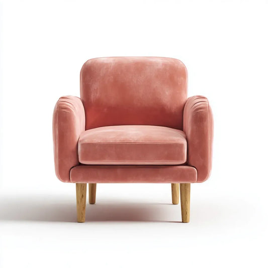 Fauteuil de salon rose en velours de polyester 75 x 80 x 88 cm à dossier arrondi pieds en bois massif