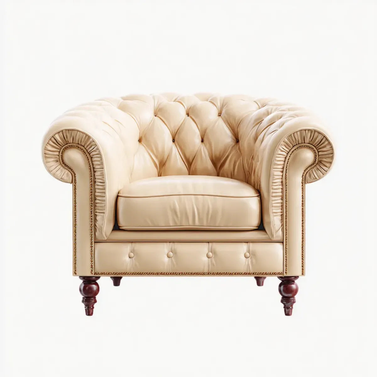 Fauteuil Chesterfield crème en cuir synthétique PU 110 x 90 x 78 cm