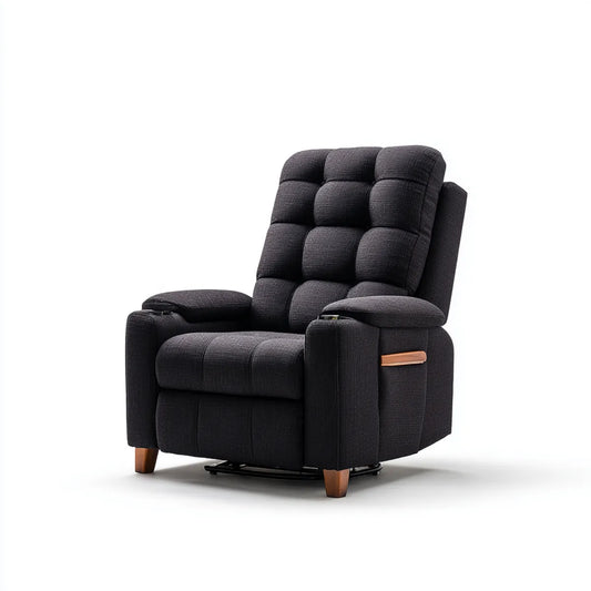 Fauteuil relax inclinable manuel noir en polyester 90 x 95 x 105 cm avec repose-pieds