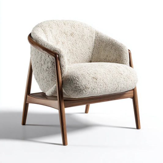 Fauteuil de salon enveloppant beige 75 x 78 x 78 cm en polyester bouclé et frêne massif