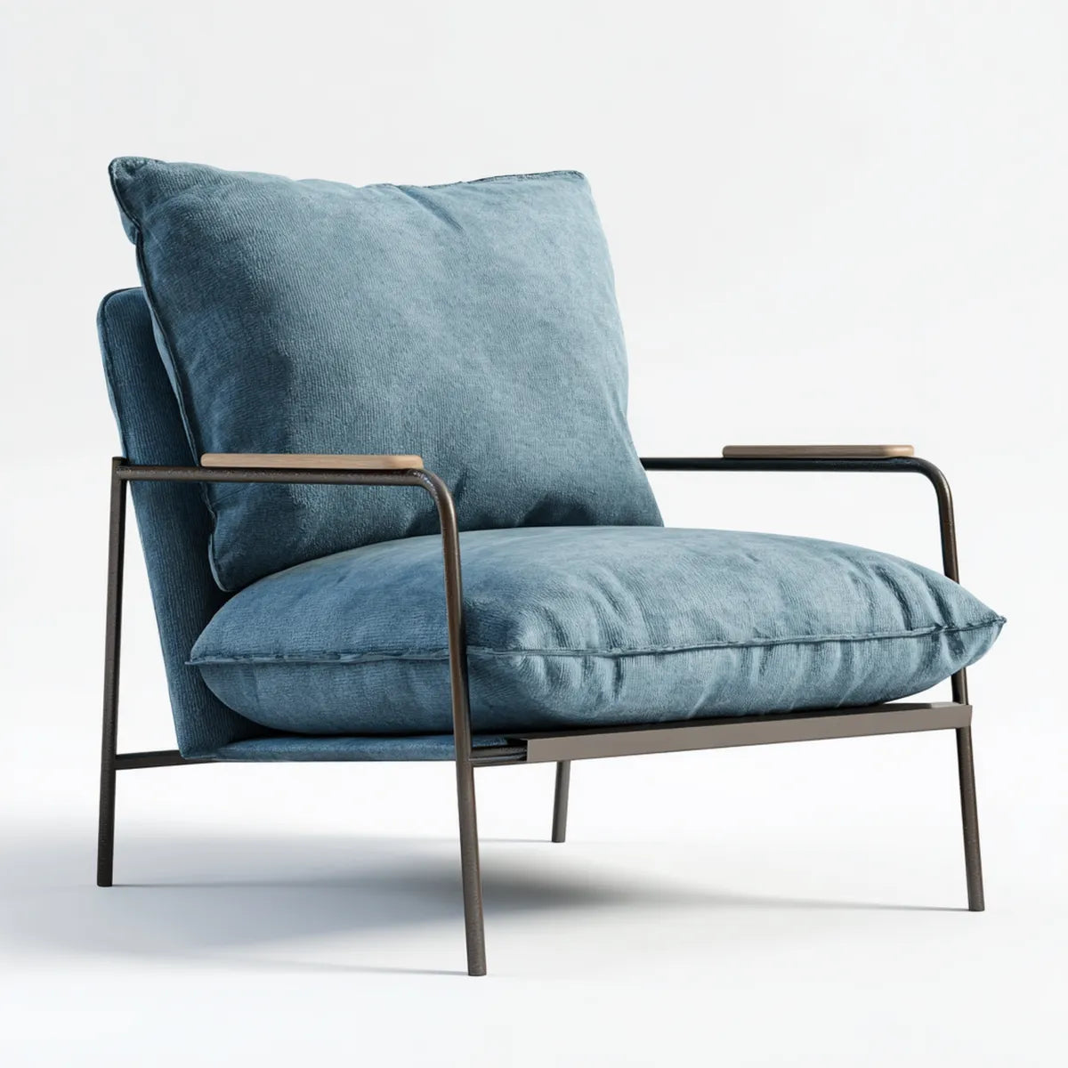 Fauteuil de salon lounge bleu pétrole 75 x 82 x 86 cm polyester acier silhouette rectangulaire