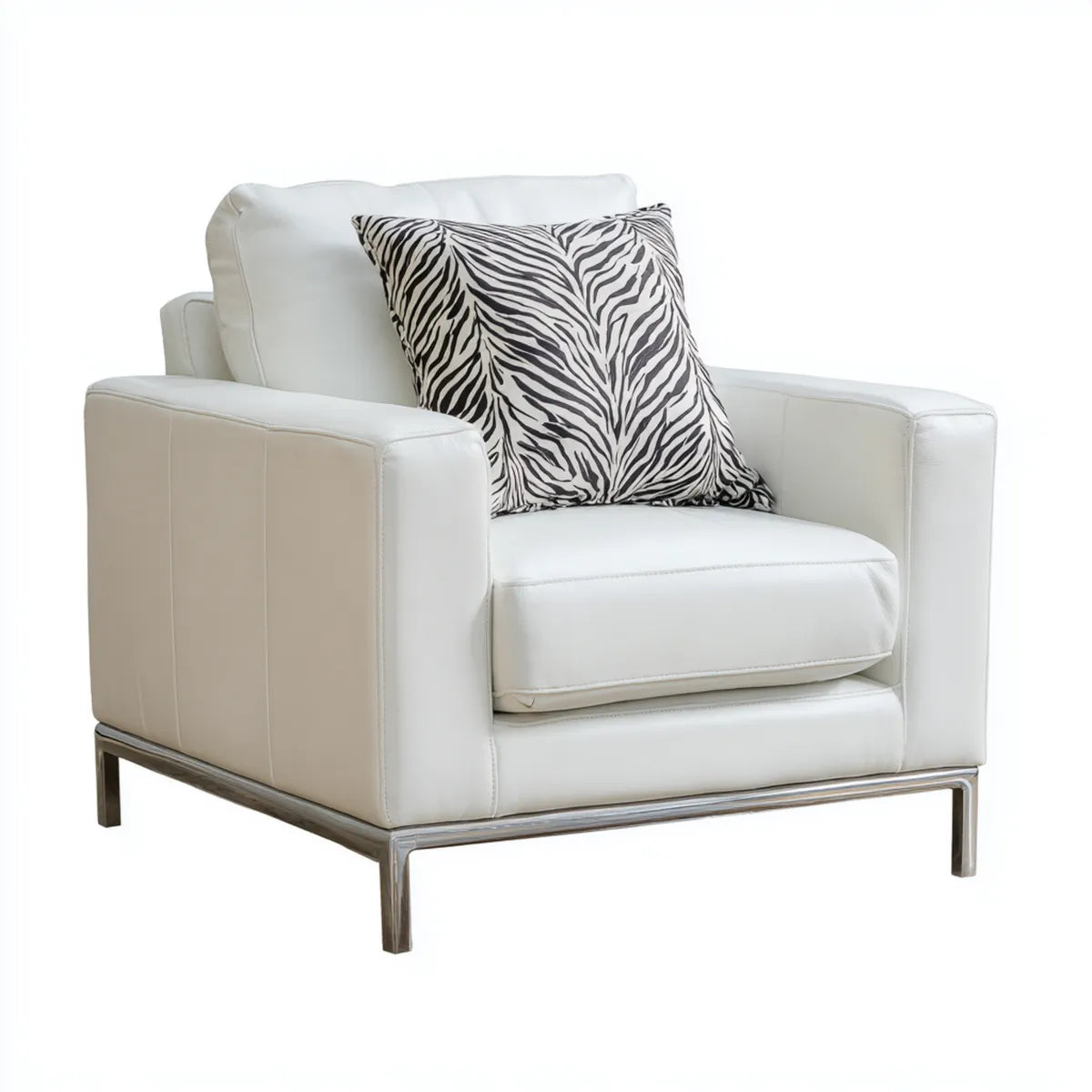 Fauteuil de salon carré blanc 90 x 85 x 82 cm en cuir synthétique PU avec coussin zèbre
