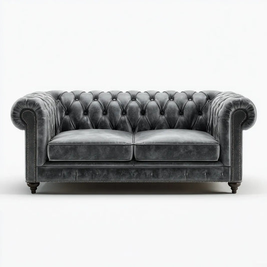 Canapé 2 places Chesterfield gris anthracite 180 x 90 x 78 cm velours polyester rectangulaire
