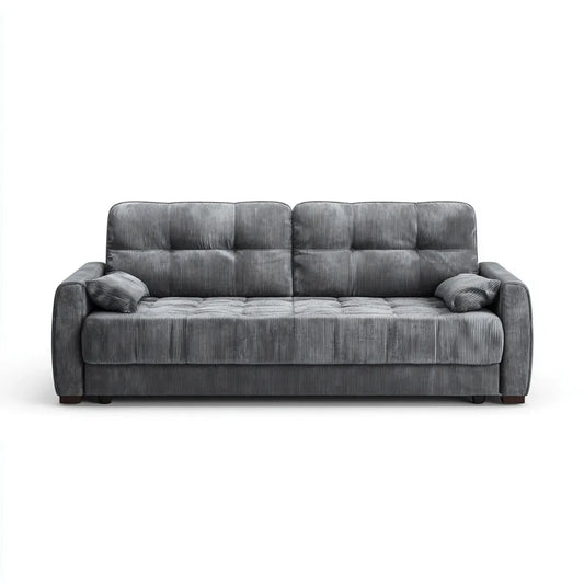 Canapé droit 3 places gris en velours côtelé polyester rectangulaire 210 x 90 x 88 cm