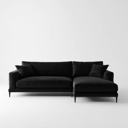 Canapé d'angle 3 places avec méridienne droite noir 260 x 160 cm en velours de polyester