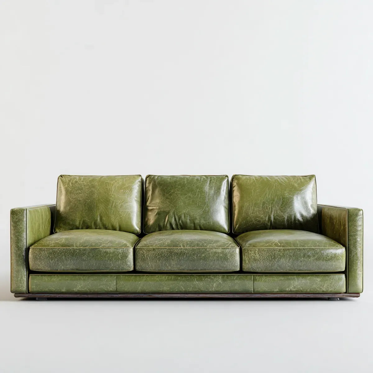 Canapé droit 3 places vert olive 220 x 90 x 85 cm revêtement en cuir synthétique PU forme rectangulaire