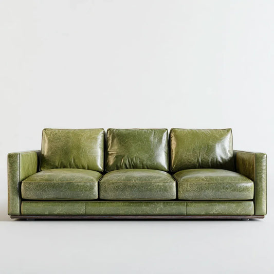 Canapé droit 3 places vert olive 220 x 90 x 85 cm revêtement en cuir synthétique PU forme rectangulaire