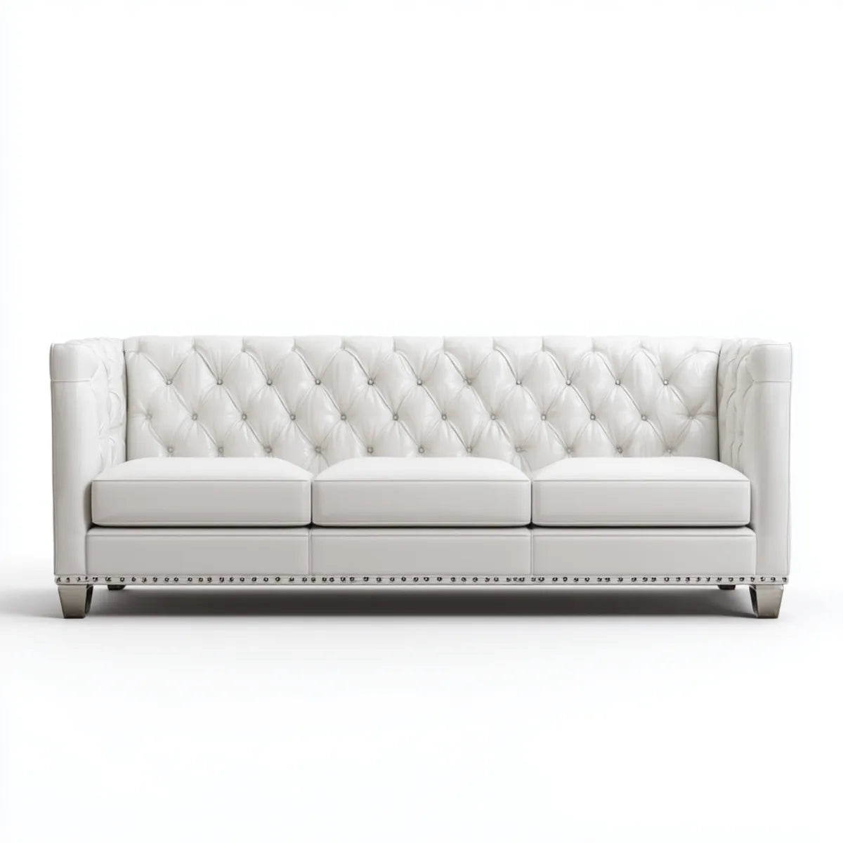 Canapé droit 3 places blanc en cuir synthétique PU capitonné 210 x 90 x 80 cm