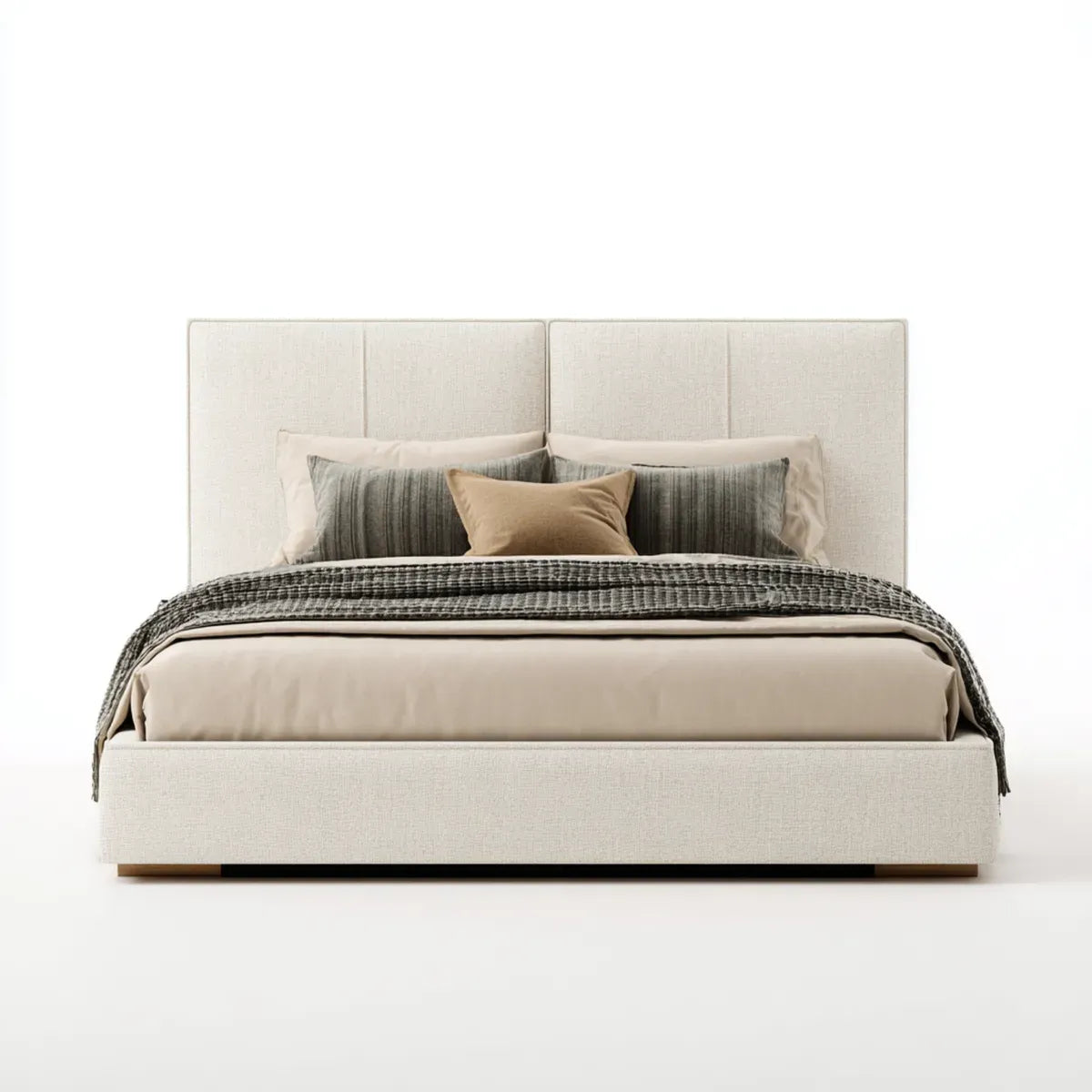 Lit double capitonné beige 160 x 200 cm en polyester avec tête de lit rectangulaire