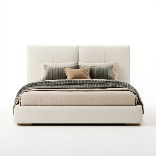 Lit double capitonné beige 160 x 200 cm en polyester avec tête de lit rectangulaire