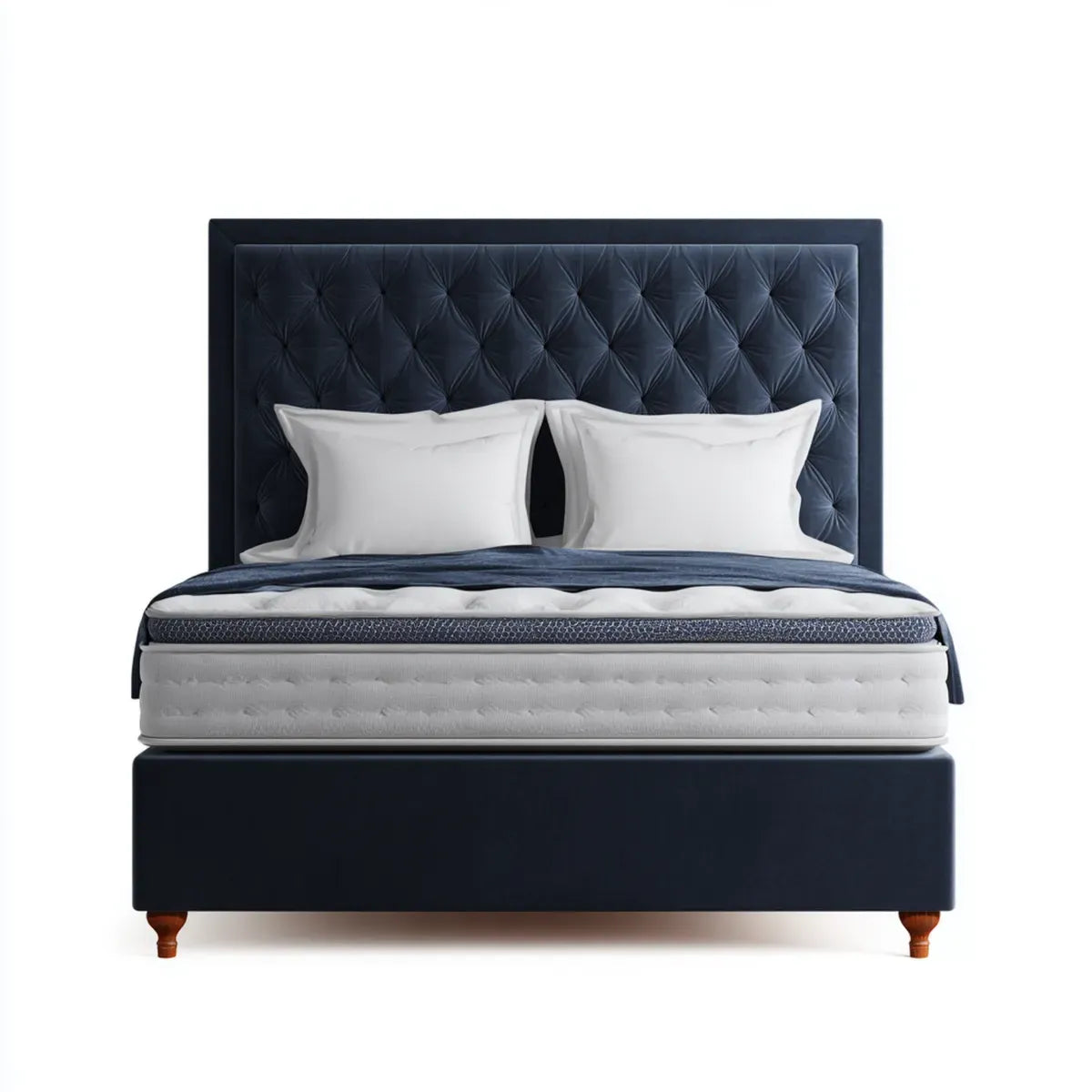 Lit double capitonné bleu nuit 160 x 200 cm en polyester forme rectangulaire