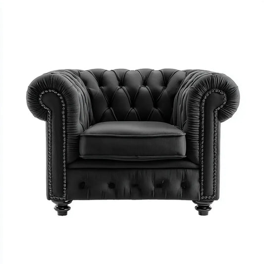 Fauteuil Chesterfield noir 115 x 90 x 78 cm en simili cuir PU capitonné forme rectangulaire