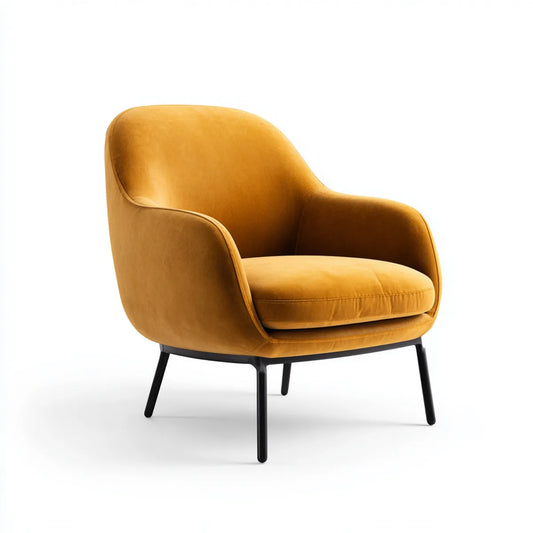 Fauteuil de salon jaune moutarde en velours de polyester avec accoudoirs pieds en acier 76 x 75 x 80 cm