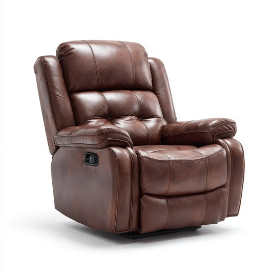Fauteuil relax inclinable manuel marron en cuir synthétique PU 90 x 98 x 102 cm