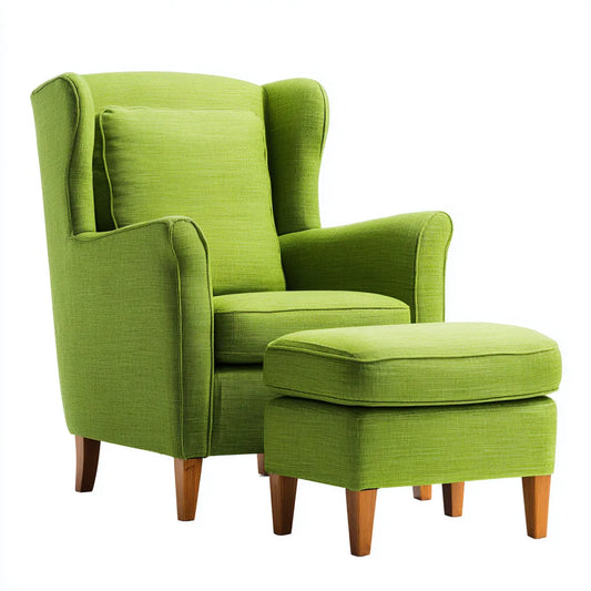 Fauteuil bergère avec repose-pieds vert en polyester et hévéa massif fauteuil 80 x 86 x 105 cm repose-pieds 60 x 45 x 42 cm